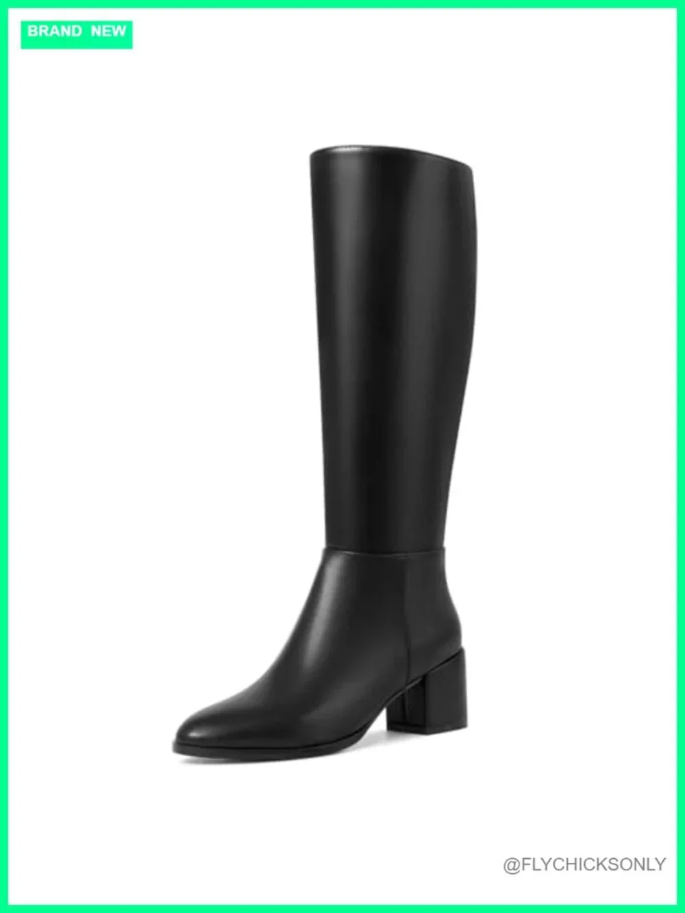 Knee High Boots Chunky Heel Side Zipper Faux Leather